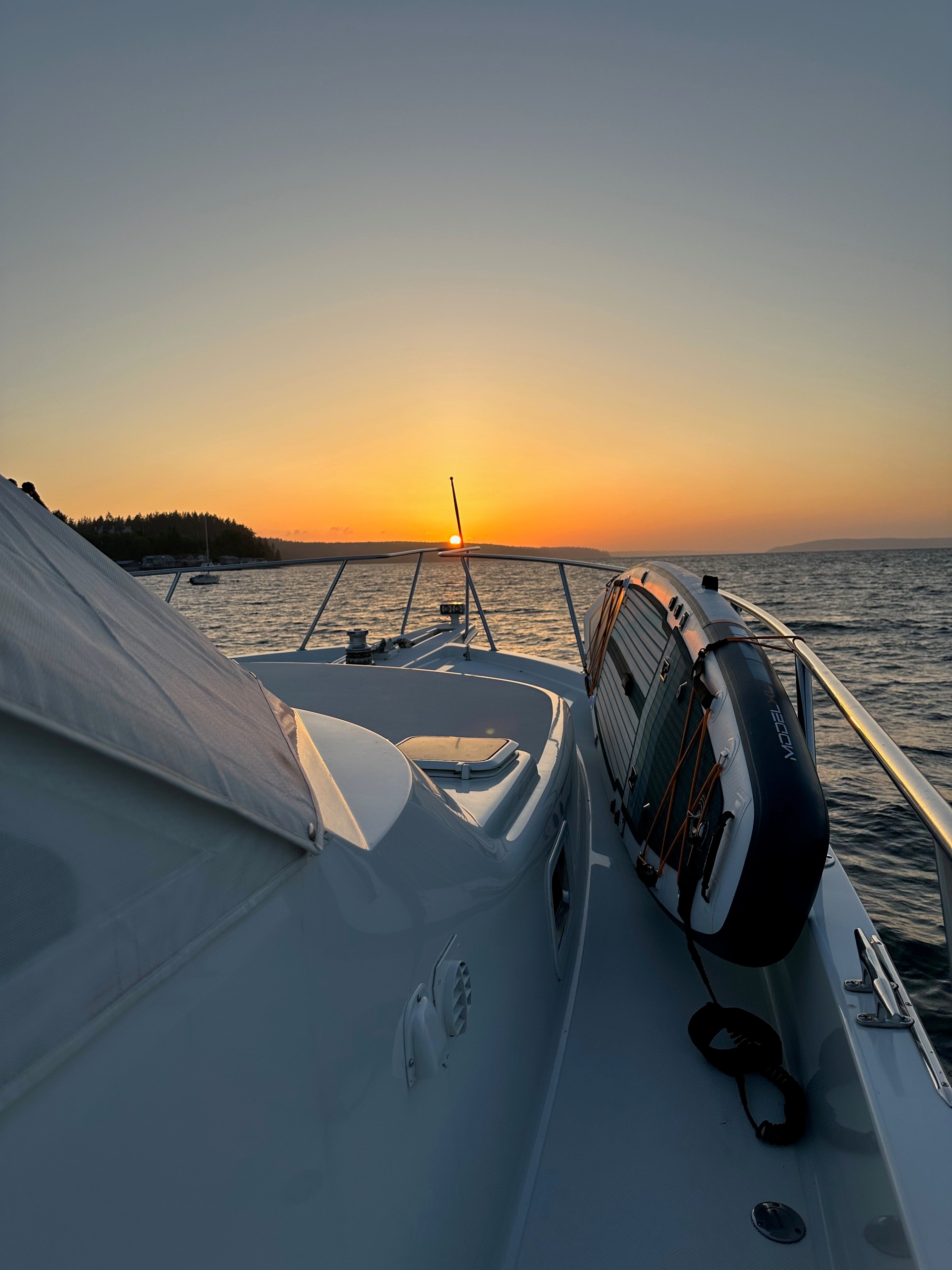 Sunset aboard MV Odisea at Langley in Whidbey Island, Washington